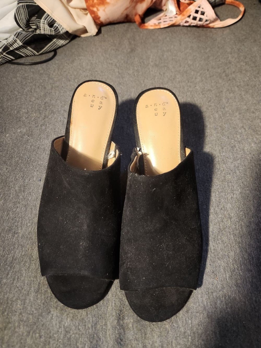 a new day Black Suede Open-Toe Mule Slides